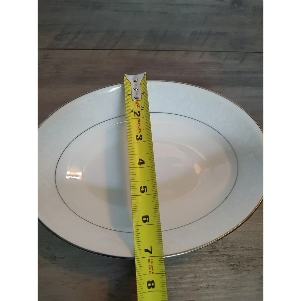 Noritake Ranier China  Oval Vegetable Bowl Platinum Trim #6909 Floral White, EUC